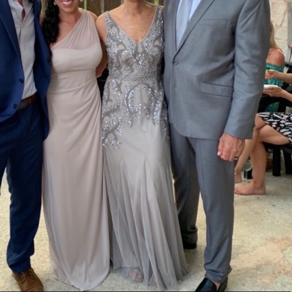 Adrianna Papell taupe sequined gown